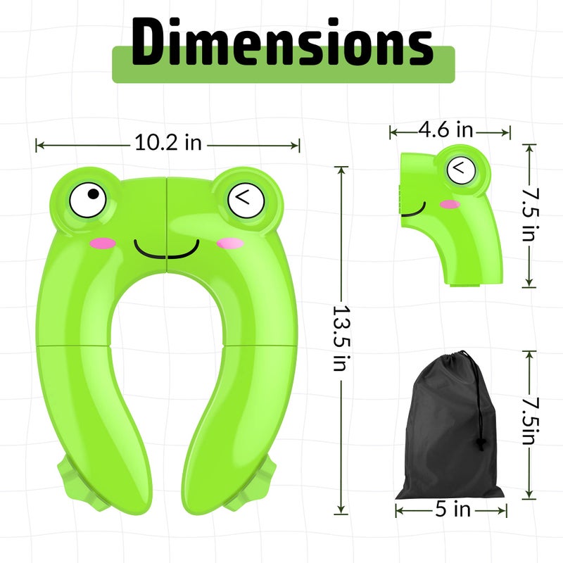 Maliton Portable Potty Seat for Toddler Travel - Foldable Non-Slip Potty Training Toilet Seat Cover for Boys Girls, Baby Kids with Drawstring Bag (Green Frog) - Image 2